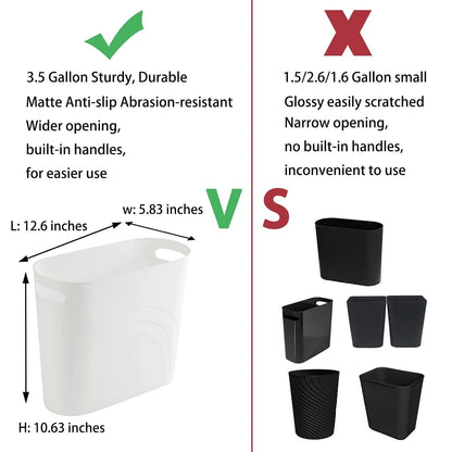 Small Trash Can, 3.5 Gallon Slim Garbage Can Plastic Waste Basket with Handles Container Bin for Narrow Spaces Bathroom, Bedroom, Kitchen, Office at Home, Black