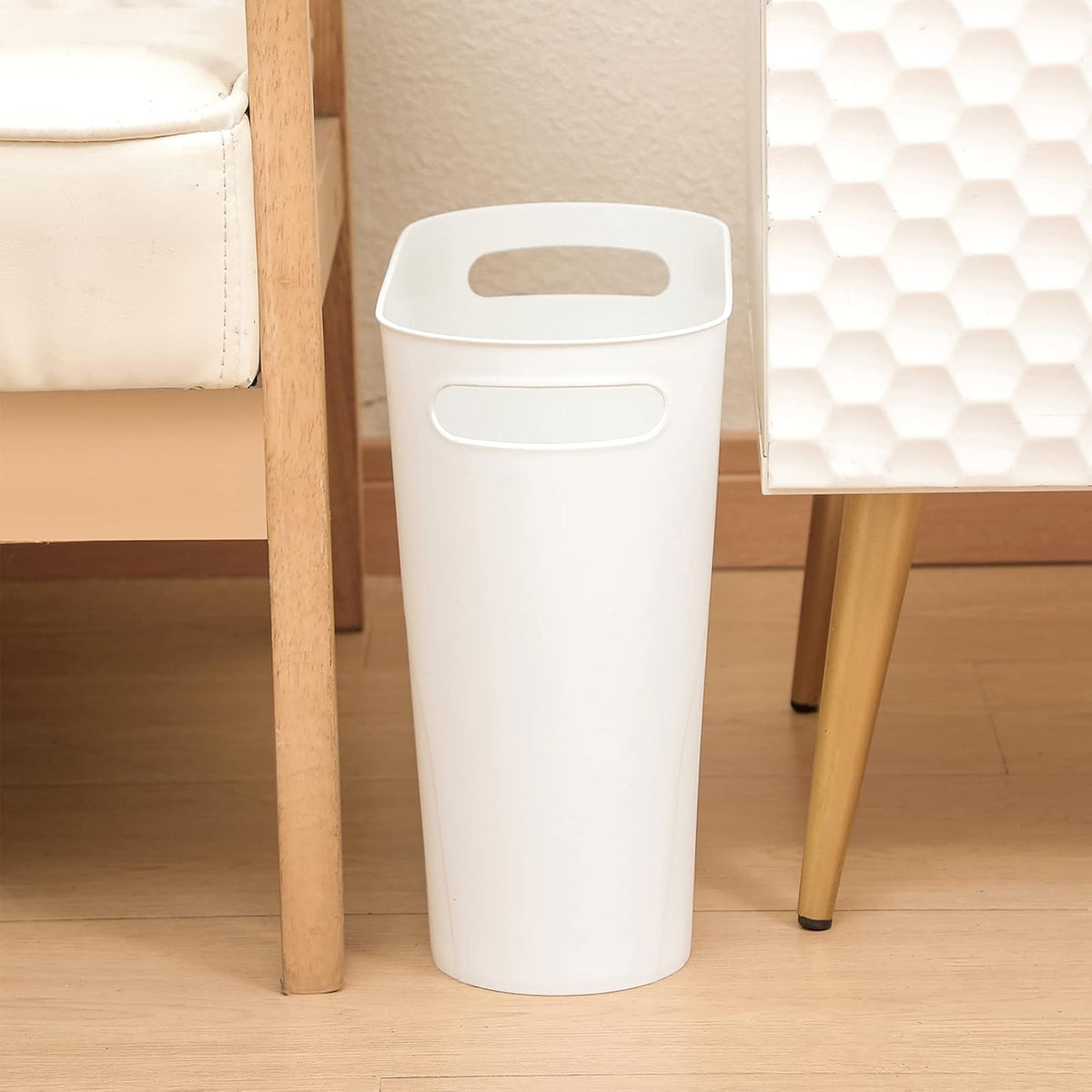 Small Trash Can, 3.5 Gallon Slim Garbage Can Plastic Waste Basket with Handles Container Bin for Narrow Spaces Bathroom, Bedroom, Kitchen, Office at Home, Black