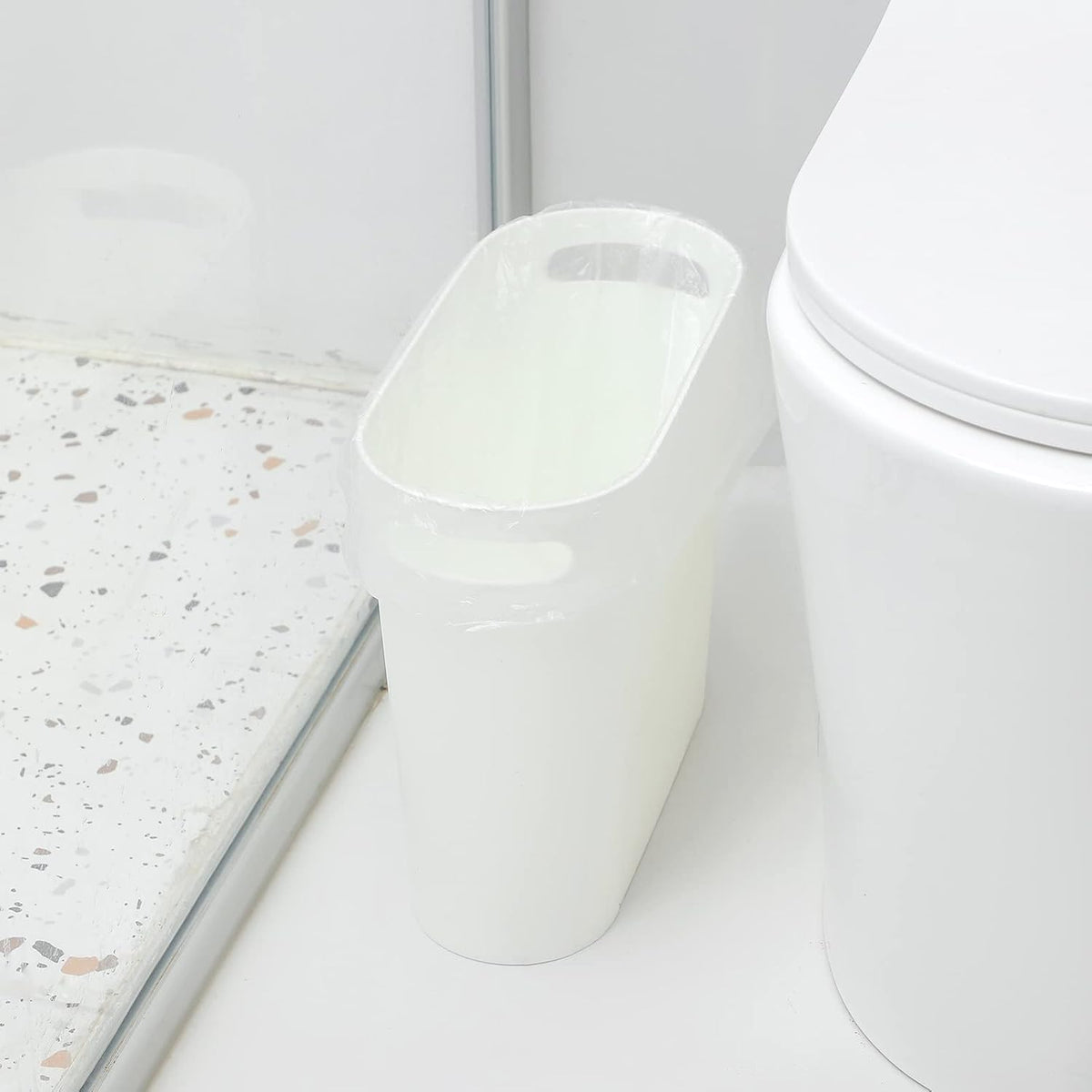 Small Trash Can, 3.5 Gallon Slim Garbage Can Plastic Waste Basket with Handles Container Bin for Narrow Spaces Bathroom, Bedroom, Kitchen, Office at Home, Black
