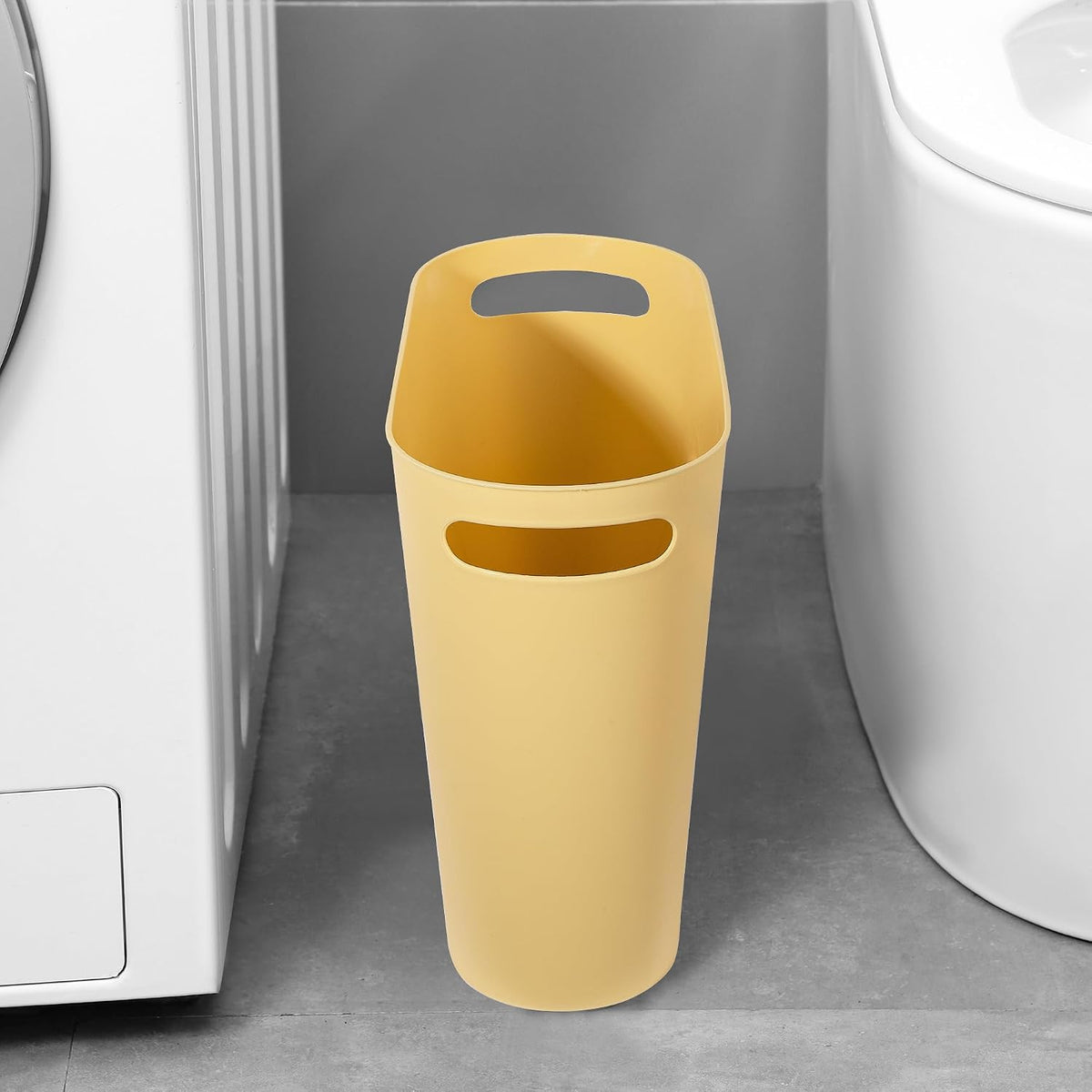 Small Trash Can, 3.5 Gallon Slim Garbage Can Plastic Waste Basket with Handles Container Bin for Narrow Spaces Bathroom, Bedroom, Kitchen, Office at Home, Black