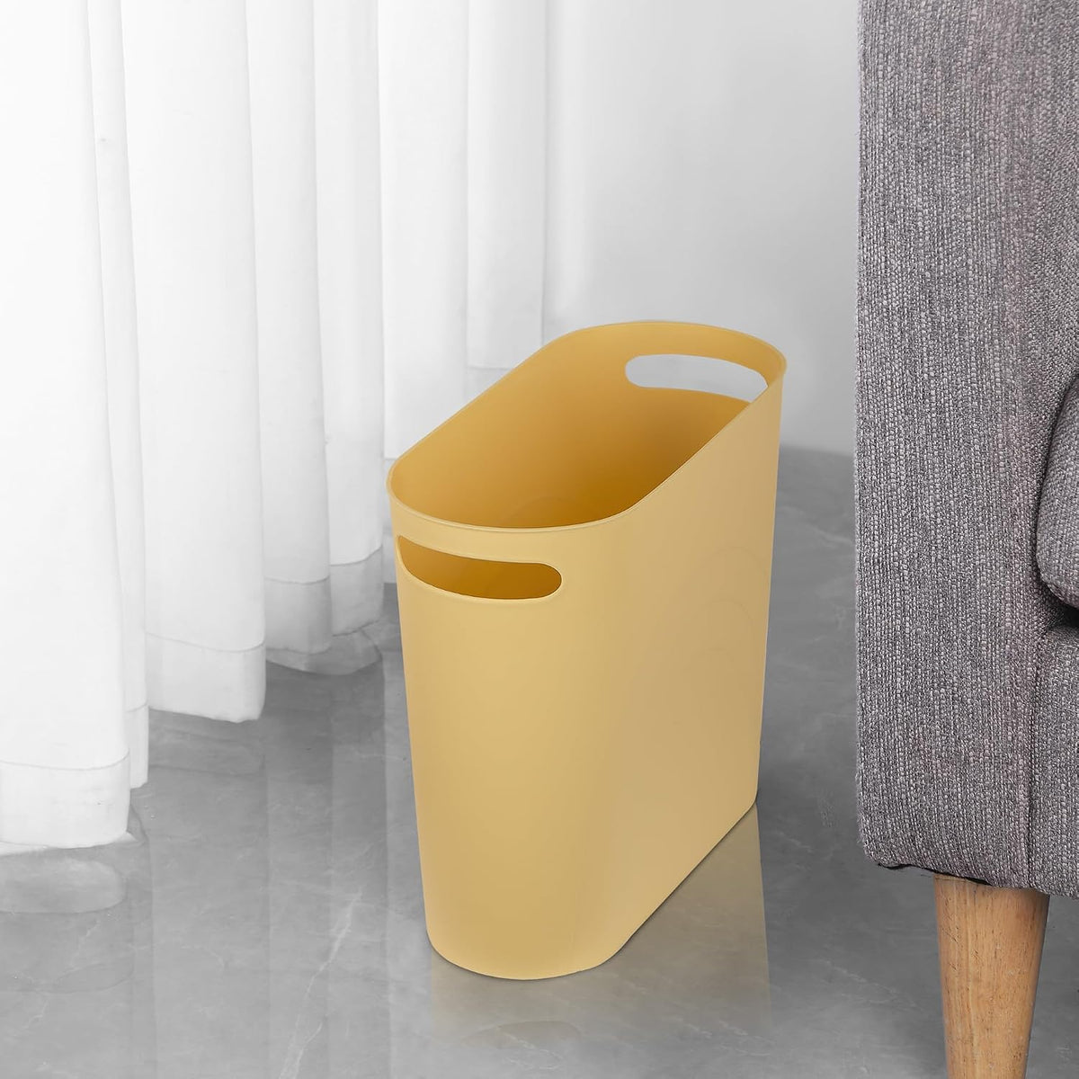 Small Trash Can, 3.5 Gallon Slim Garbage Can Plastic Waste Basket with Handles Container Bin for Narrow Spaces Bathroom, Bedroom, Kitchen, Office at Home, Black