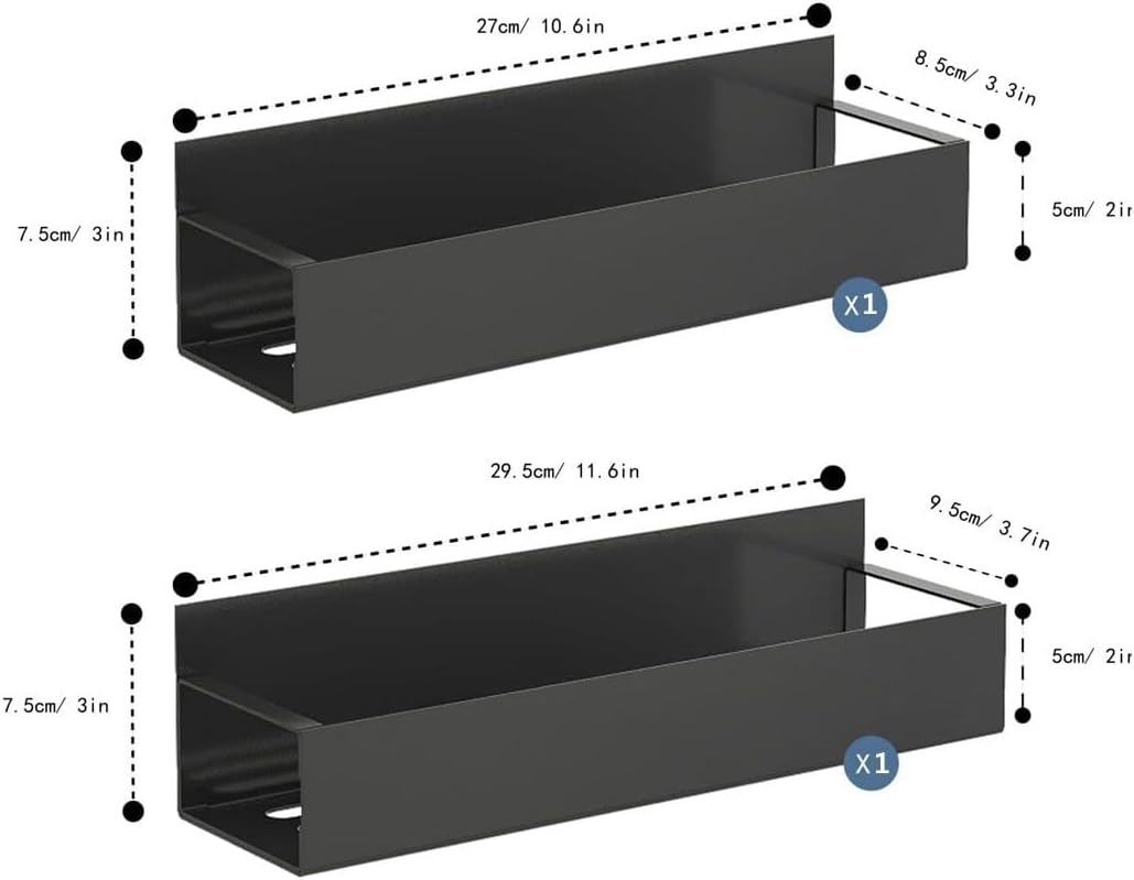 2 Pack Magnetic Spice Storage Rack Organizer for Refrigerator and Oven, Moveable Magnetic Spice Organizer, Black Metal Strong Magnetic Shelf for Fridge and Microwave Oven