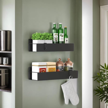 2 Pack Magnetic Spice Storage Rack Organizer for Refrigerator and Oven, Moveable Magnetic Spice Organizer, Black Metal Strong Magnetic Shelf for Fridge and Microwave Oven