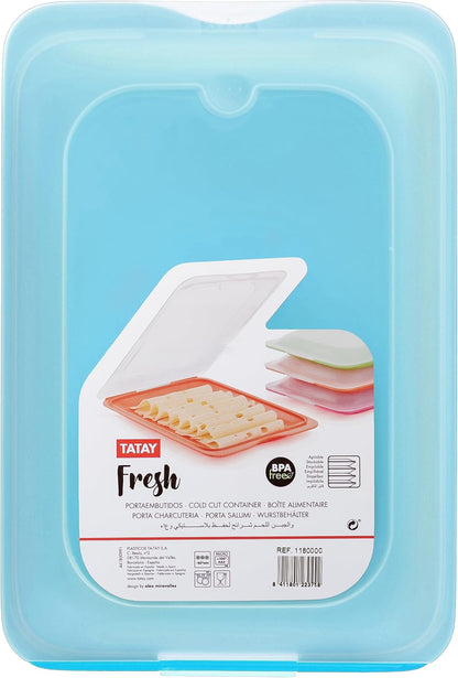 Set 4 cold meat container, with lid and body removed, in four colours, reusable and stackable, made of BpA-free plastic