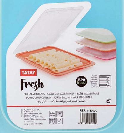 Set 4 cold meat container, with lid and body removed, in four colours, reusable and stackable, made of BpA-free plastic