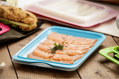 Set 4 cold meat container, with lid and body removed, in four colours, reusable and stackable, made of BpA-free plastic