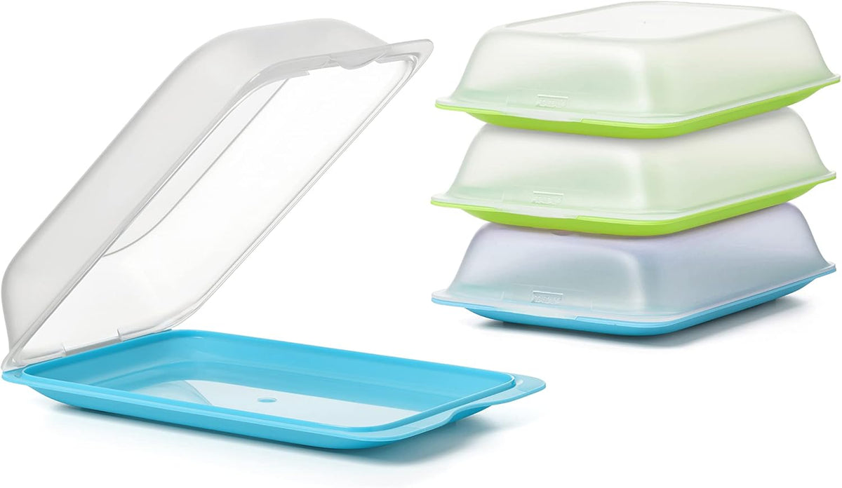 Set 4 cold meat container, with lid and body removed, in four colours, reusable and stackable, made of BpA-free plastic