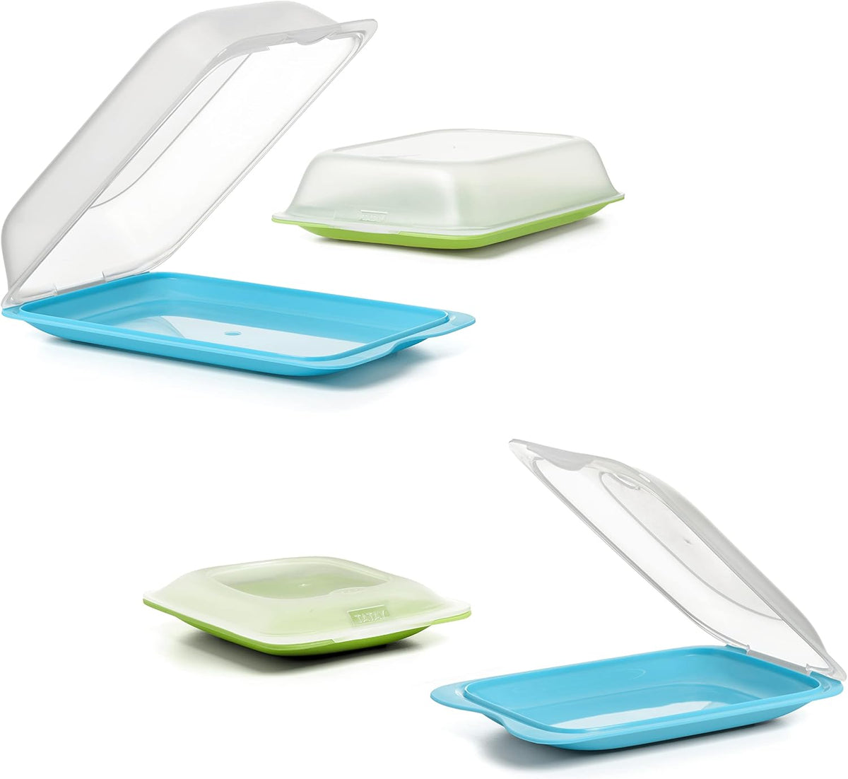 Set 4 cold meat container, with lid and body removed, in four colours, reusable and stackable, made of BpA-free plastic