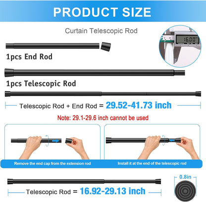 2 Pack Spring Loaded Tension Rod 17-41" Tension Curtain Rods tension