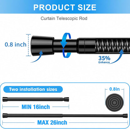 2 Pack Spring Loaded Tension Rod 17-41" Tension Curtain Rods tension