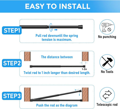 2 Pack Spring Loaded Tension Rod 17-41" Tension Curtain Rods tension