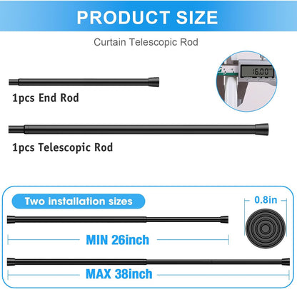 2 Pack Spring Loaded Tension Rod 17-41" Tension Curtain Rods tension