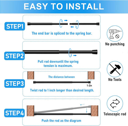 2 Pack Spring Loaded Tension Rod 17-41" Tension Curtain Rods tension