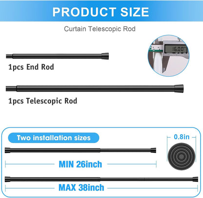 2 Pack Spring Loaded Tension Rod 17-41" Tension Curtain Rods tension