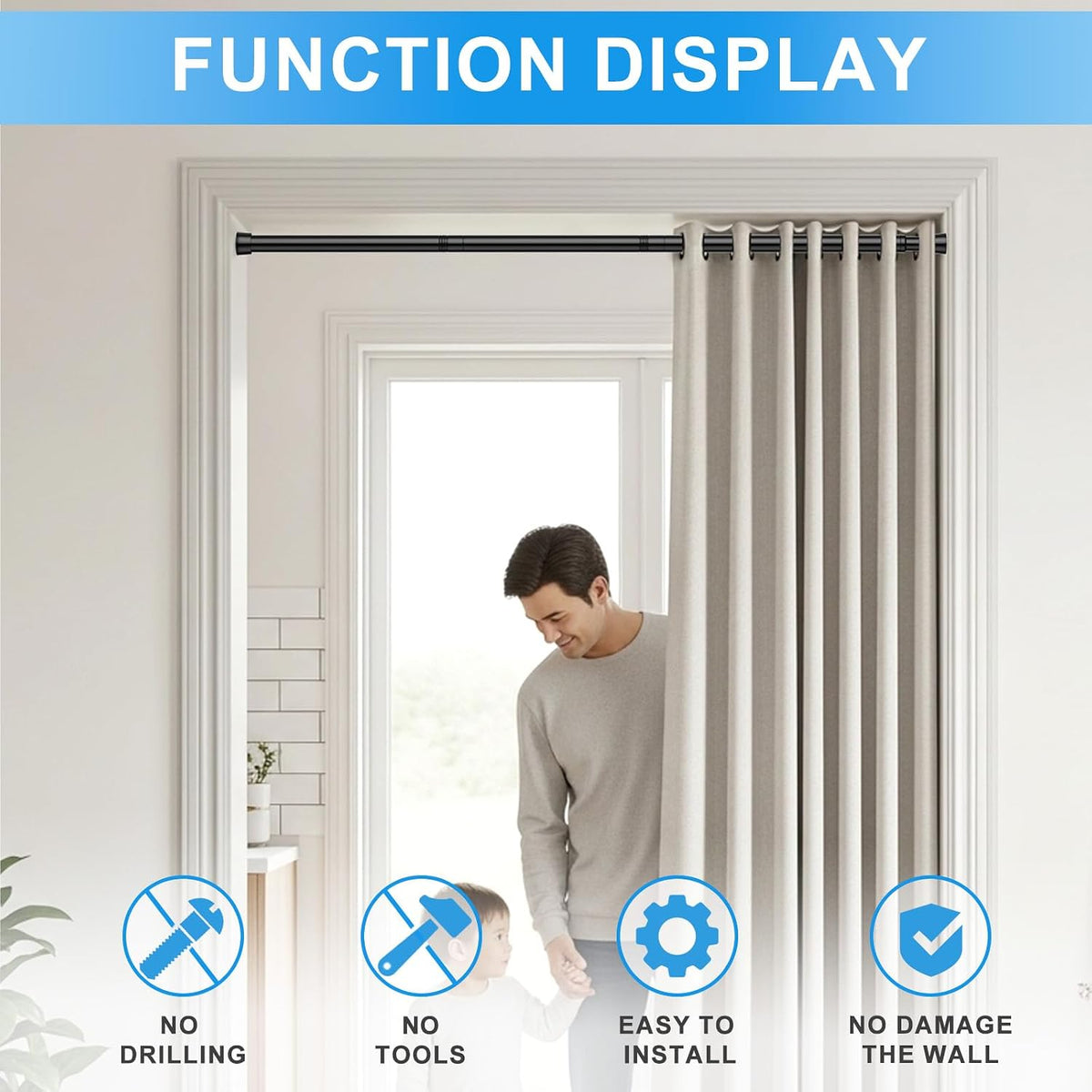 2 Pack Spring Loaded Tension Rod 17-41" Tension Curtain Rods tension