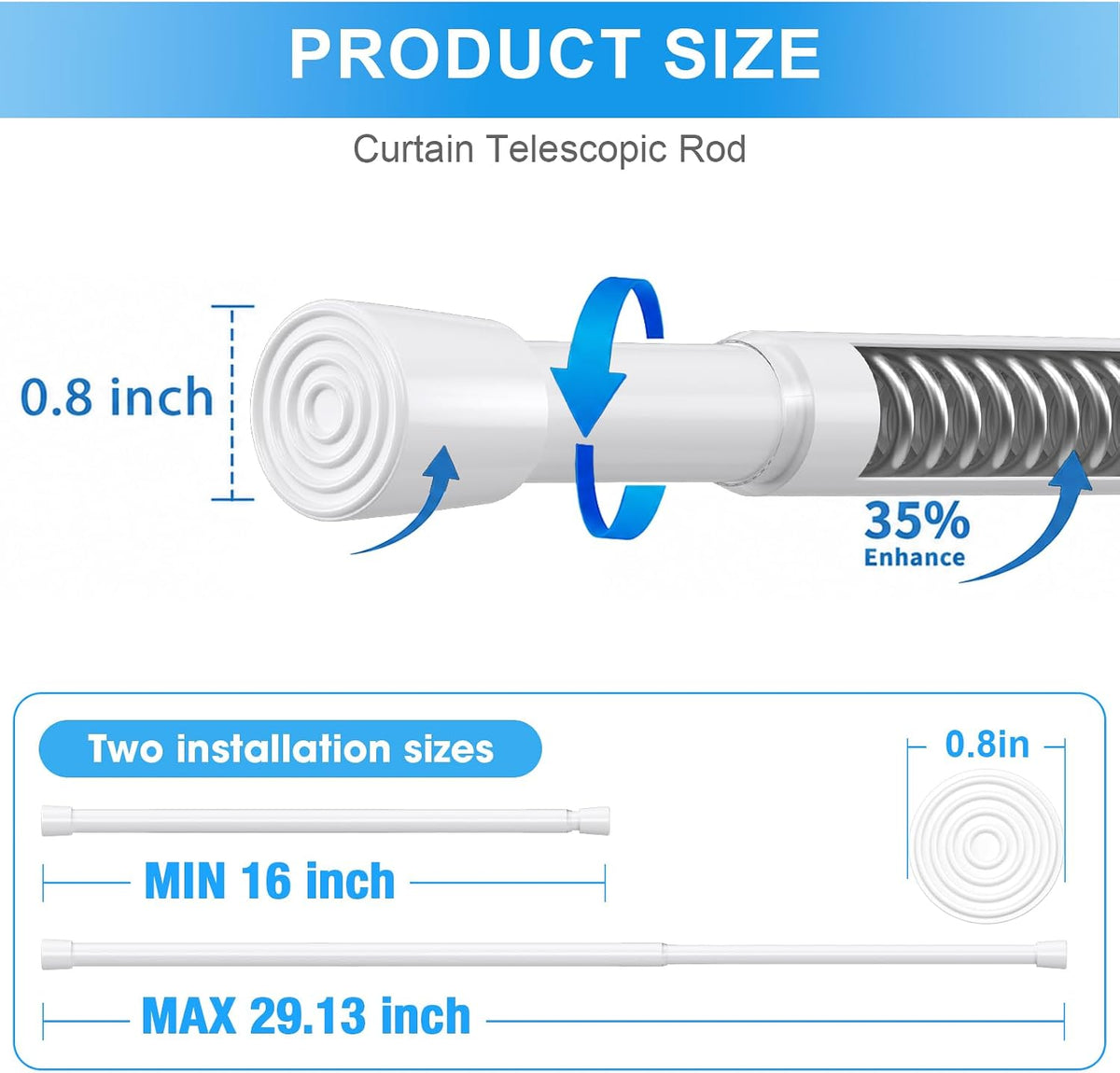 2 Pack Spring Loaded Tension Rod 17-41" Tension Curtain Rods tension