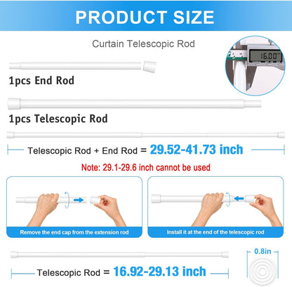 2 Pack Spring Loaded Tension Rod 17-41" Tension Curtain Rods tension