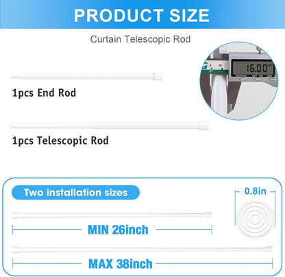 2 Pack Spring Loaded Tension Rod 17-41" Tension Curtain Rods tension