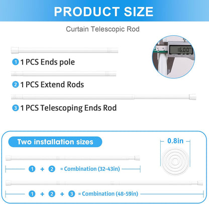 2 Pack Spring Loaded Tension Rod 17-41" Tension Curtain Rods tension