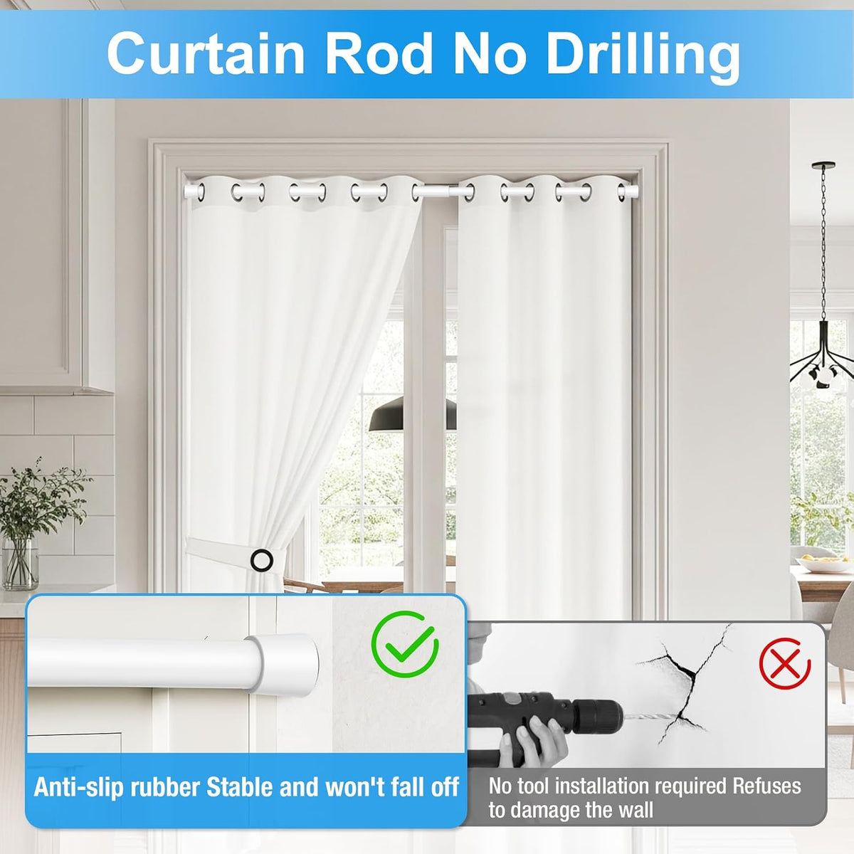 2 Pack Spring Loaded Tension Rod 17-41" Tension Curtain Rods tension