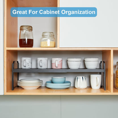 Set of 2 Expandable Kitchen Cabinet Shelves Organizers, Stackable Adjustable Small Storage Shelf Rack Stand For Pantry Cabinet Cupboard Kitchen Counter Organization, 22 lbs Capacity, Length:20.5"