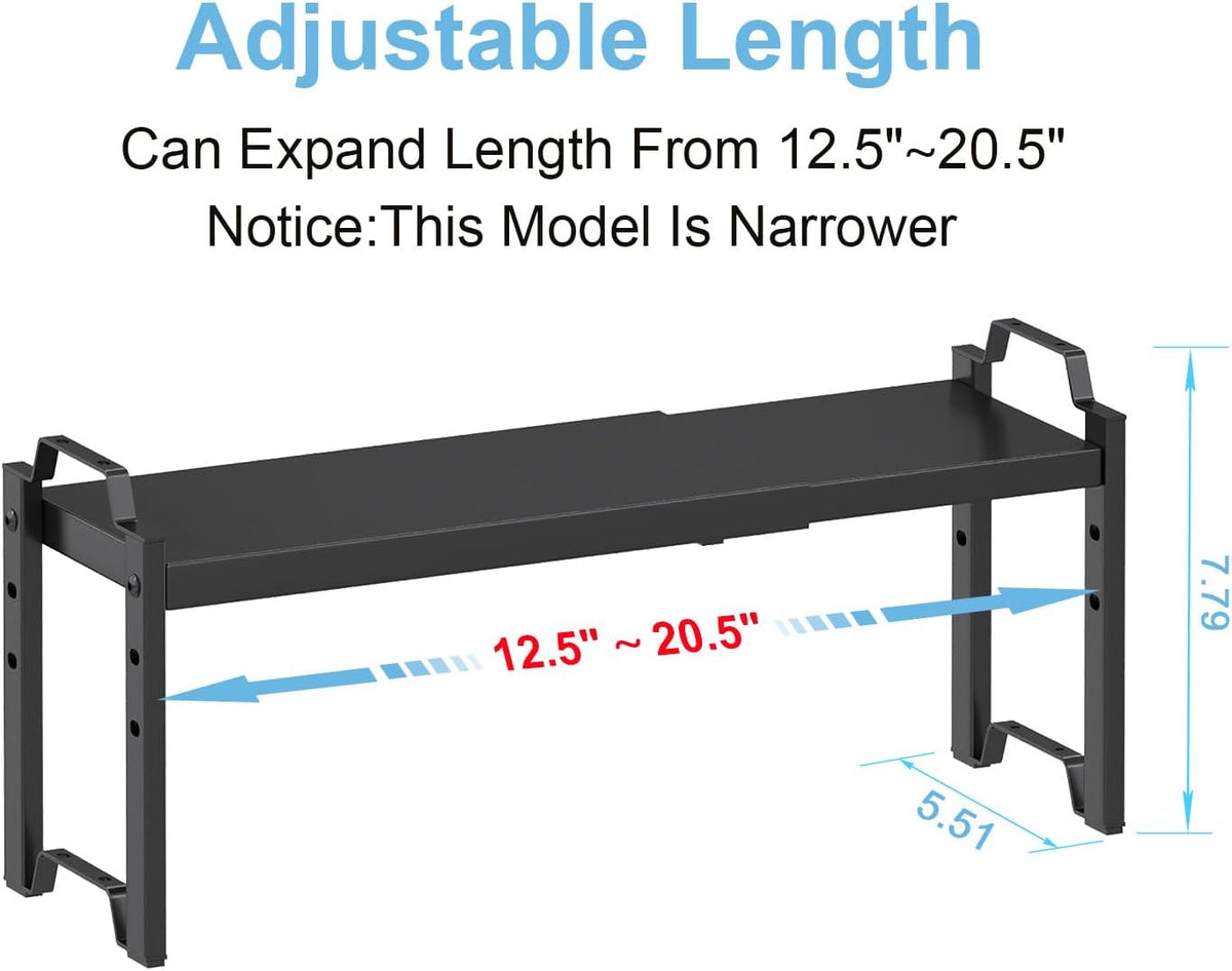 Set of 2 Expandable Kitchen Cabinet Shelves Organizers, Stackable Adjustable Small Storage Shelf Rack Stand For Pantry Cabinet Cupboard Kitchen Counter Organization, 22 lbs Capacity, Length:20.5"