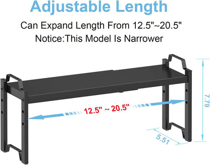 Set of 2 Expandable Kitchen Cabinet Shelves Organizers, Stackable Adjustable Small Storage Shelf Rack Stand For Pantry Cabinet Cupboard Kitchen Counter Organization, 22 lbs Capacity, Length:20.5"