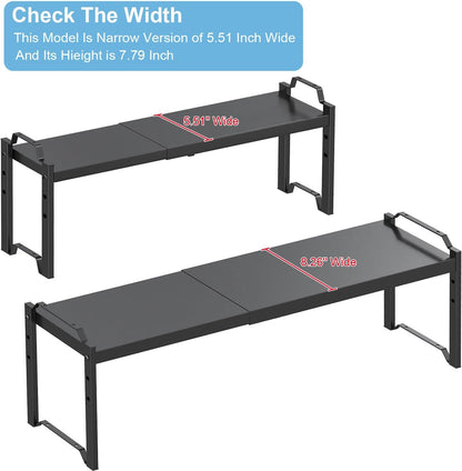 Set of 2 Expandable Kitchen Cabinet Shelves Organizers, Stackable Adjustable Small Storage Shelf Rack Stand For Pantry Cabinet Cupboard Kitchen Counter Organization, 22 lbs Capacity, Length:20.5"