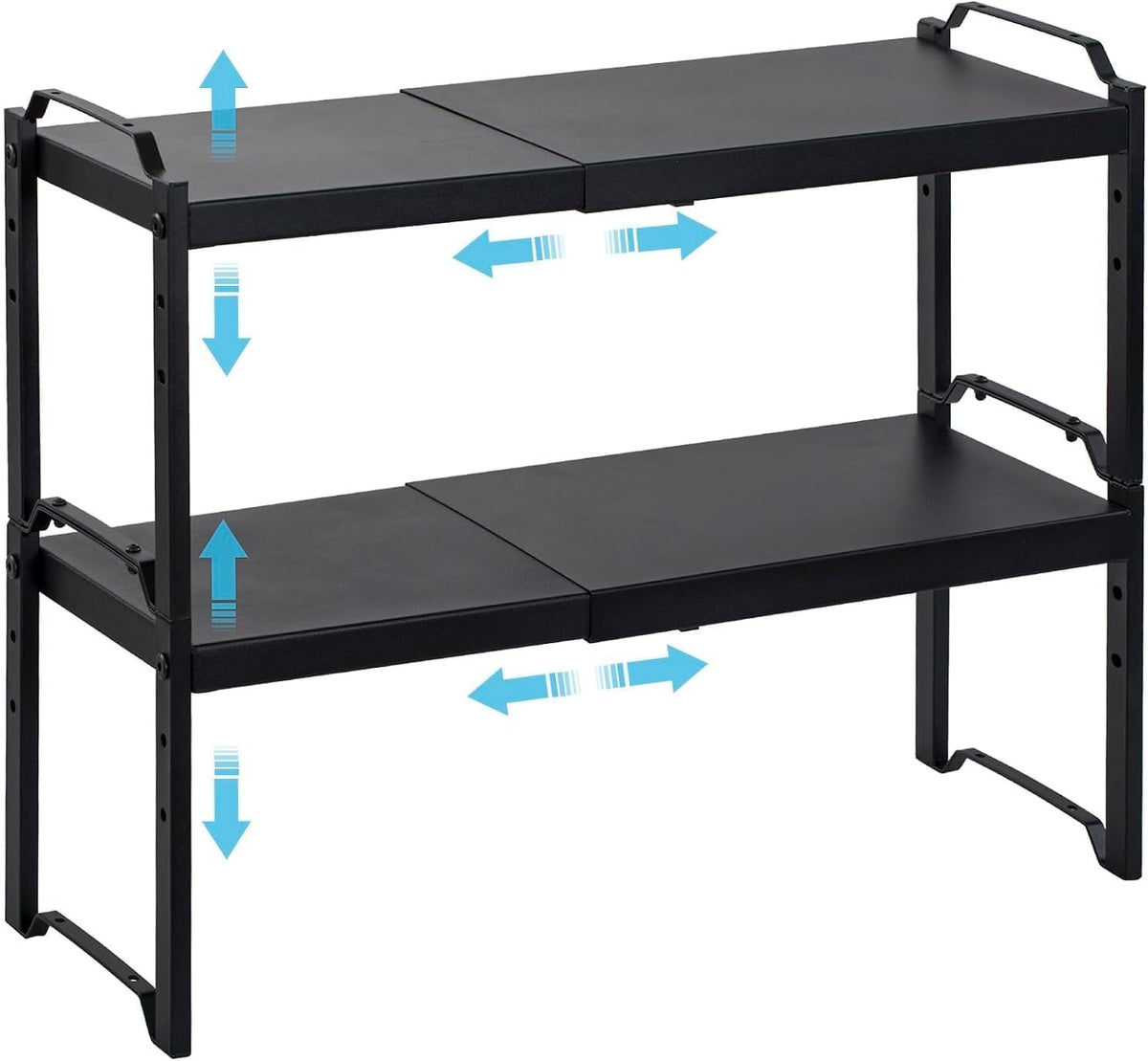 Set of 2 Expandable Kitchen Cabinet Shelves Organizers, Stackable Adjustable Small Storage Shelf Rack Stand For Pantry Cabinet Cupboard Kitchen Counter Organization, 22 lbs Capacity, Length:20.5"