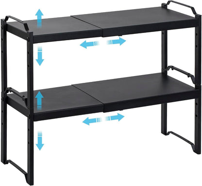 Set of 2 Expandable Kitchen Cabinet Shelves Organizers, Stackable Adjustable Small Storage Shelf Rack Stand For Pantry Cabinet Cupboard Kitchen Counter Organization, 22 lbs Capacity, Length:20.5"