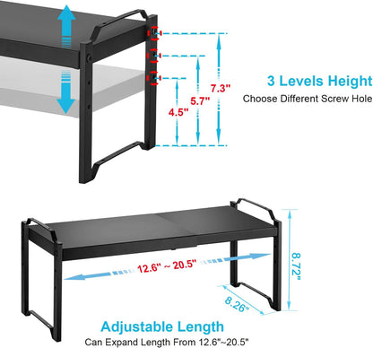 Set of 2 Expandable Kitchen Cabinet Shelves Organizers, Stackable Adjustable Small Storage Shelf Rack Stand For Pantry Cabinet Cupboard Kitchen Counter Organization, 22 lbs Capacity, Length:20.5"