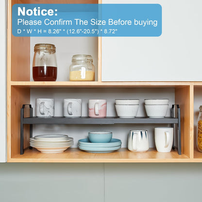 Set of 2 Expandable Kitchen Cabinet Shelves Organizers, Stackable Adjustable Small Storage Shelf Rack Stand For Pantry Cabinet Cupboard Kitchen Counter Organization, 22 lbs Capacity, Length:20.5"