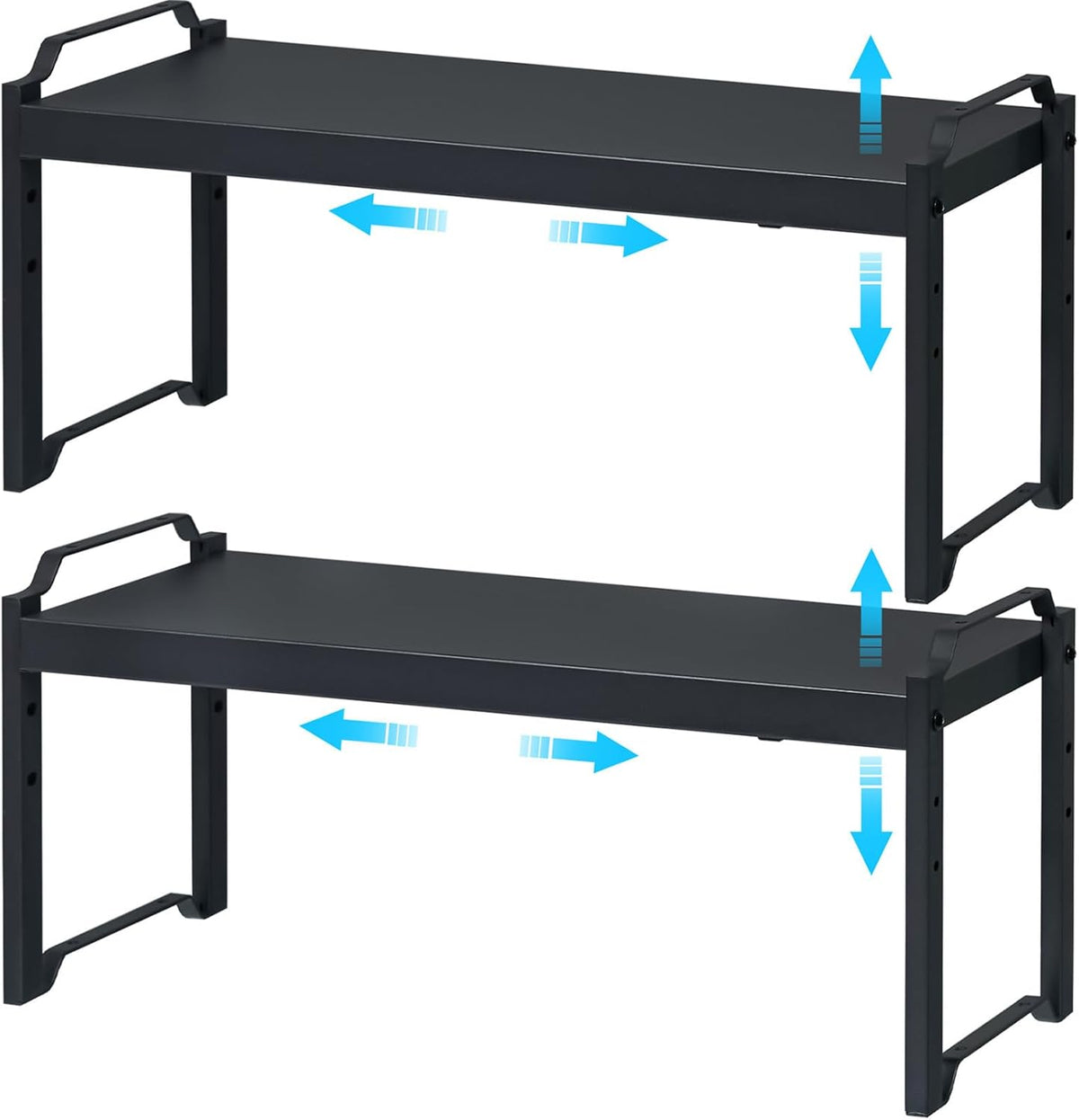 Set of 2 Expandable Kitchen Cabinet Shelves Organizers, Stackable Adjustable Small Storage Shelf Rack Stand For Pantry Cabinet Cupboard Kitchen Counter Organization, 22 lbs Capacity, Length:20.5"