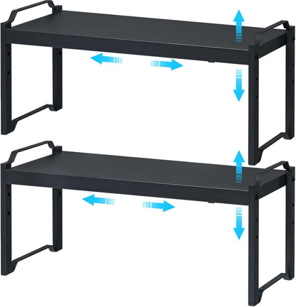 Set of 2 Expandable Kitchen Cabinet Shelves Organizers, Stackable Adjustable Small Storage Shelf Rack Stand For Pantry Cabinet Cupboard Kitchen Counter Organization, 22 lbs Capacity, Length:20.5"