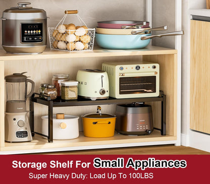 Set of 2 Expandable Kitchen Cabinet Shelves Organizers, Stackable Adjustable Small Storage Shelf Rack Stand For Pantry Cabinet Cupboard Kitchen Counter Organization, 22 lbs Capacity, Length:20.5"