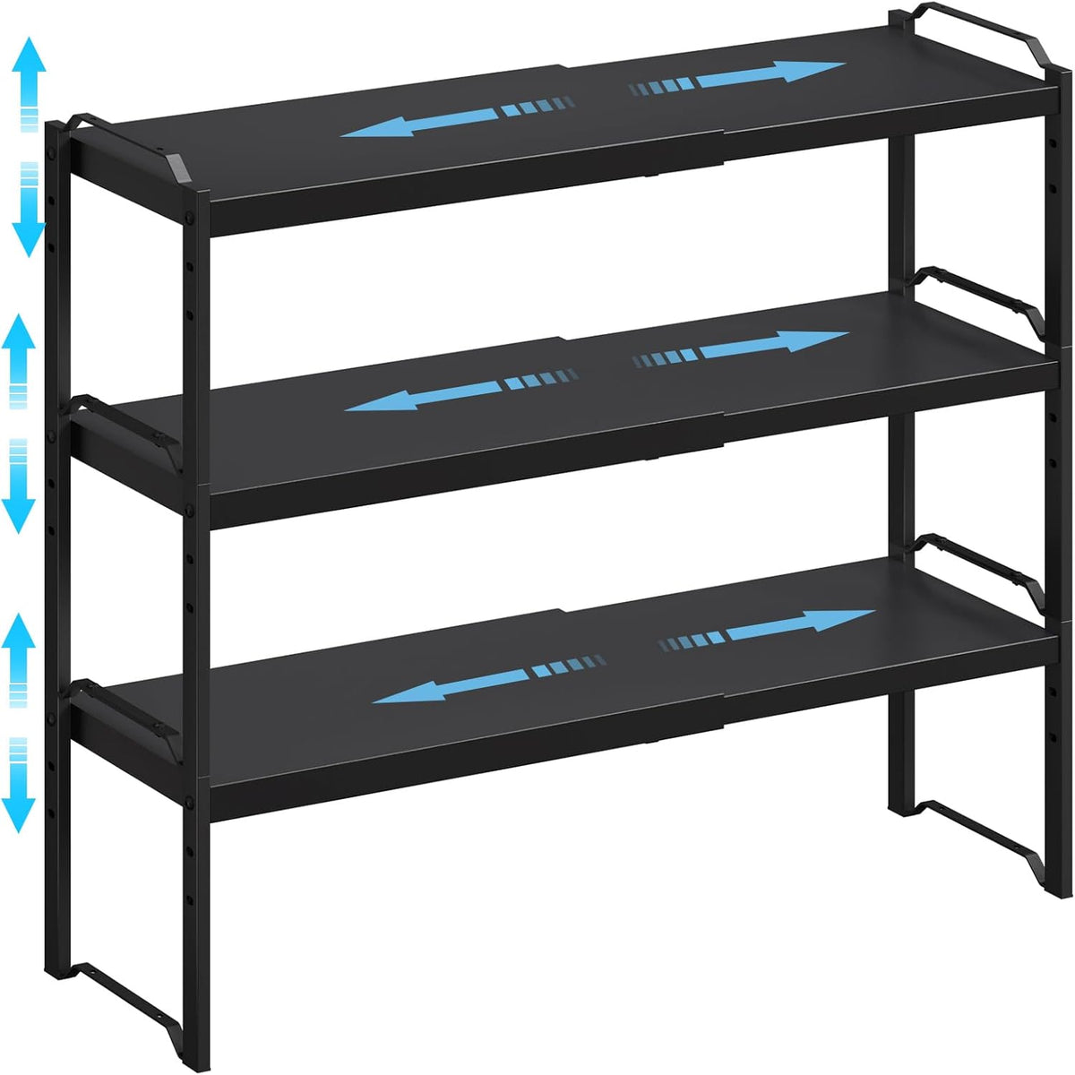 Set of 2 Expandable Kitchen Cabinet Shelves Organizers, Stackable Adjustable Small Storage Shelf Rack Stand For Pantry Cabinet Cupboard Kitchen Counter Organization, 22 lbs Capacity, Length:20.5"