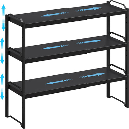 Set of 2 Expandable Kitchen Cabinet Shelves Organizers, Stackable Adjustable Small Storage Shelf Rack Stand For Pantry Cabinet Cupboard Kitchen Counter Organization, 22 lbs Capacity, Length:20.5"
