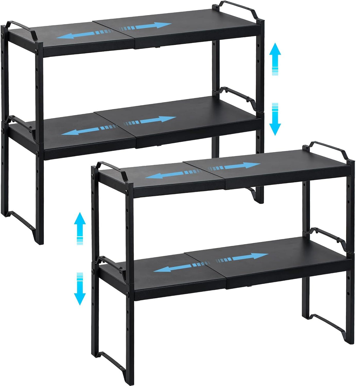 Set of 2 Expandable Kitchen Cabinet Shelves Organizers, Stackable Adjustable Small Storage Shelf Rack Stand For Pantry Cabinet Cupboard Kitchen Counter Organization, 22 lbs Capacity, Length:20.5"