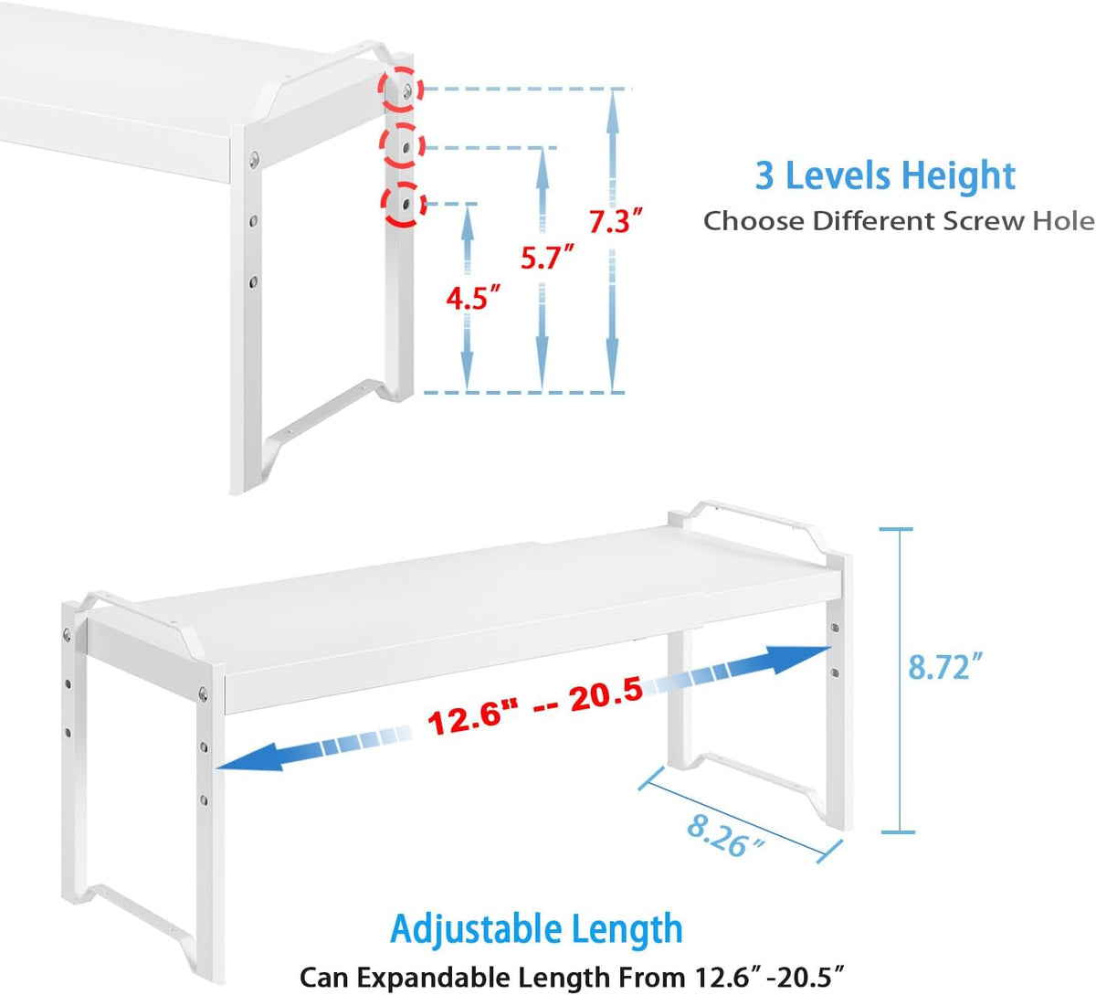 Set of 2 Expandable Kitchen Cabinet Shelves Organizers, Stackable Adjustable Small Storage Shelf Rack Stand For Pantry Cabinet Cupboard Kitchen Counter Organization, 22 lbs Capacity, Length:20.5"