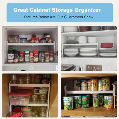 Set of 2 Expandable Kitchen Cabinet Shelves Organizers, Stackable Adjustable Small Storage Shelf Rack Stand For Pantry Cabinet Cupboard Kitchen Counter Organization, 22 lbs Capacity, Length:20.5"