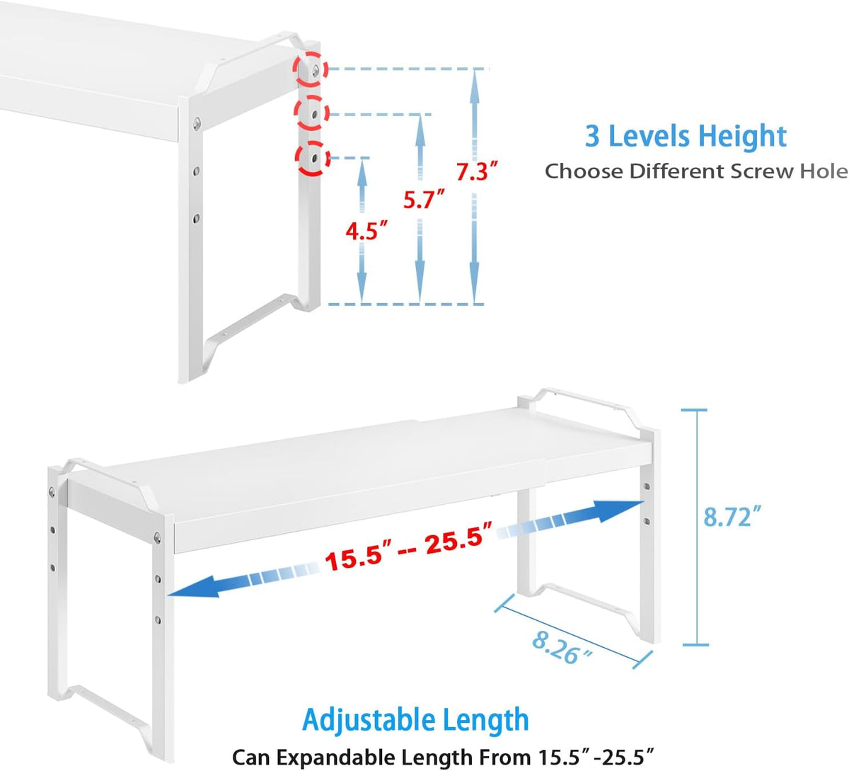 Set of 2 Expandable Kitchen Cabinet Shelves Organizers, Stackable Adjustable Small Storage Shelf Rack Stand For Pantry Cabinet Cupboard Kitchen Counter Organization, 22 lbs Capacity, Length:20.5"