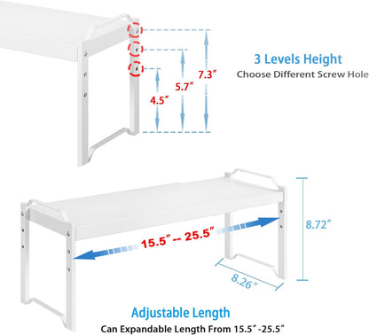 Set of 2 Expandable Kitchen Cabinet Shelves Organizers, Stackable Adjustable Small Storage Shelf Rack Stand For Pantry Cabinet Cupboard Kitchen Counter Organization, 22 lbs Capacity, Length:20.5"