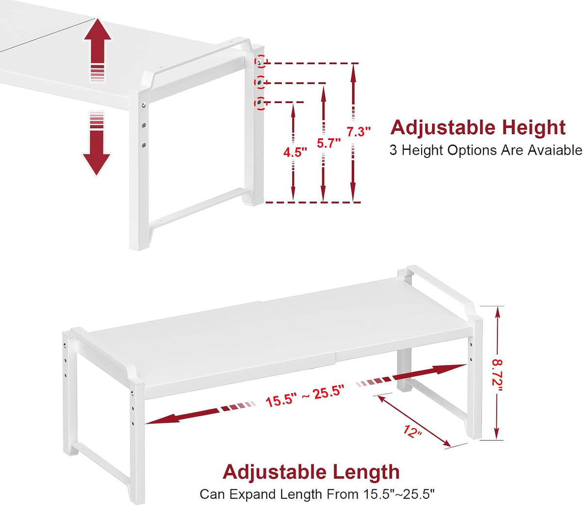 Set of 2 Expandable Kitchen Cabinet Shelves Organizers, Stackable Adjustable Small Storage Shelf Rack Stand For Pantry Cabinet Cupboard Kitchen Counter Organization, 22 lbs Capacity, Length:20.5"