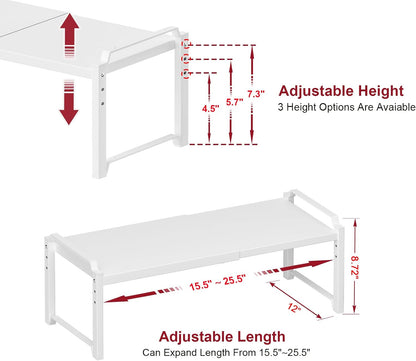 Set of 2 Expandable Kitchen Cabinet Shelves Organizers, Stackable Adjustable Small Storage Shelf Rack Stand For Pantry Cabinet Cupboard Kitchen Counter Organization, 22 lbs Capacity, Length:20.5"