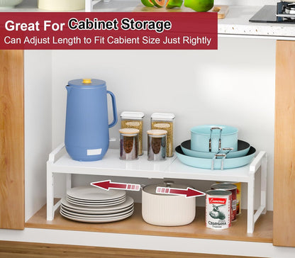 Set of 2 Expandable Kitchen Cabinet Shelves Organizers, Stackable Adjustable Small Storage Shelf Rack Stand For Pantry Cabinet Cupboard Kitchen Counter Organization, 22 lbs Capacity, Length:20.5"