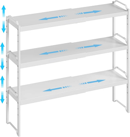 Set of 2 Expandable Kitchen Cabinet Shelves Organizers, Stackable Adjustable Small Storage Shelf Rack Stand For Pantry Cabinet Cupboard Kitchen Counter Organization, 22 lbs Capacity, Length:20.5"