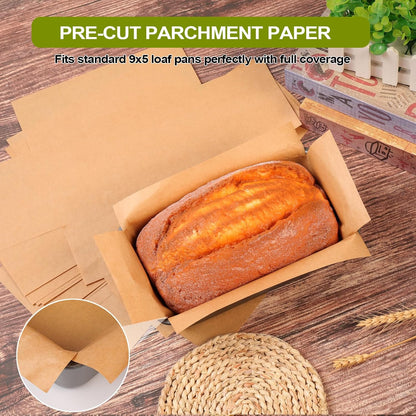 Unbleached Parchment Paper Loaf Pan Liner - Precut 9''x5'' Non-Stick, Fits 8.5''x4.5''/10''x5'' Loaf Pans, Heat-Resistant 430°F BPA-Free Food-Safe for Bread Baking