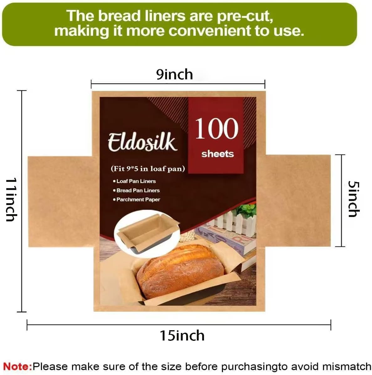 Unbleached Parchment Paper Loaf Pan Liner - Precut 9''x5'' Non-Stick, Fits 8.5''x4.5''/10''x5'' Loaf Pans, Heat-Resistant 430°F BPA-Free Food-Safe for Bread Baking