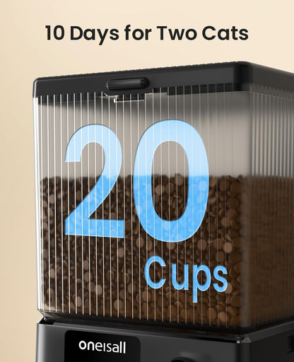 5G WiFi Automatic Cat Feeder for 2 Cats, App Control, 20 Cups/5L