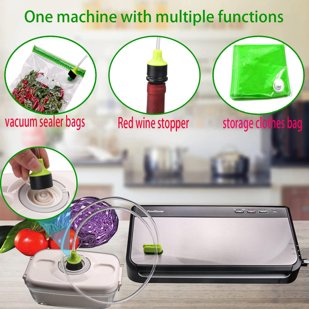 Accessory Hose Compatible with FoodSaver Vacuum Sealer，Suitable for all sealing zipper bags, wine plugs, jar seals, vacuum sealing agents (accessory hose compatible with foodsaver)